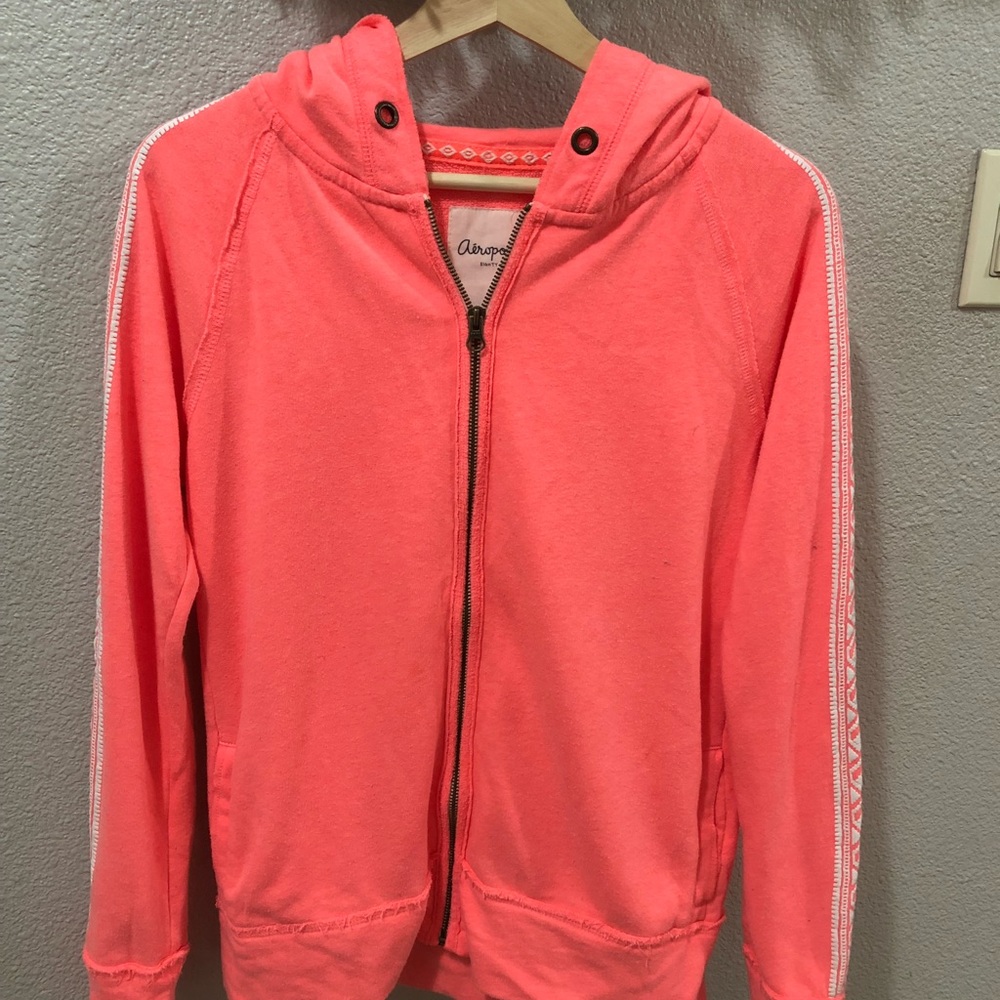 Neon coral zip up hoodie